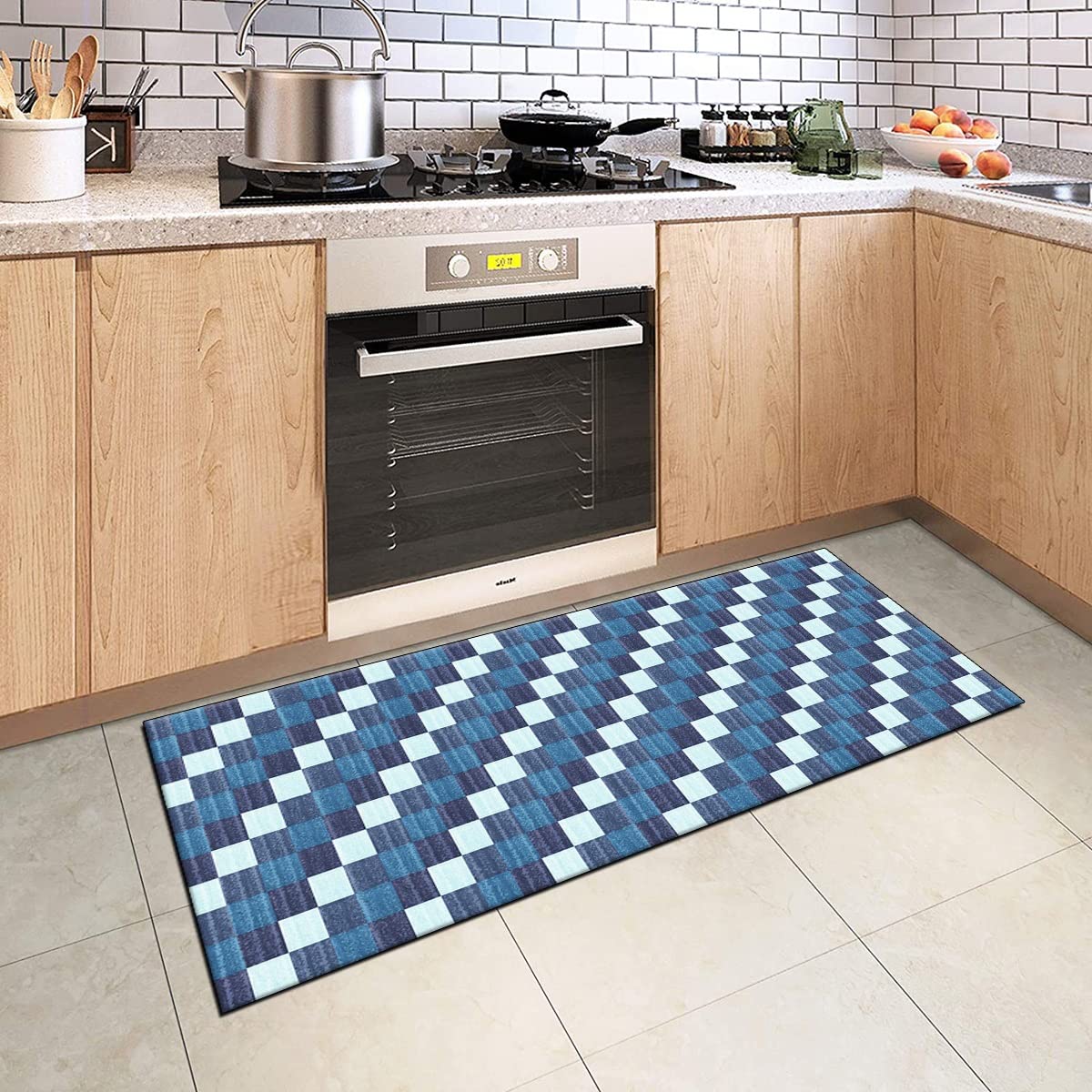 Tapijtloper voor gang, blauw, 60x200 cm, antislip, gang, tapijtloper, wasbaar, modern, abstract, keuken, slaapkamer, woonkamer, loper, tapijt, breedte 40 cm/50 cm/60 cm/70 cm/80 cm/90 cm/100 cm