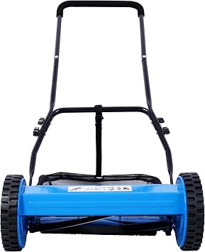 14-Inch 5-Blade Push Reel Lawn Mower with Grass Catcher Walk-Behind Steel Lawn Mowers with Sponge Grip, Cutting Height Adjustment Versatile Grass Cutting Blue