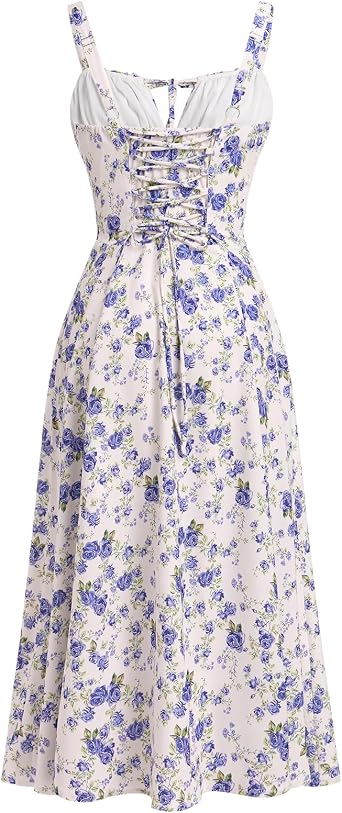 Odizli Women's Summer Sexy Sleeveless Spaghetti Straps Boho Flowers Long Dress with Slit