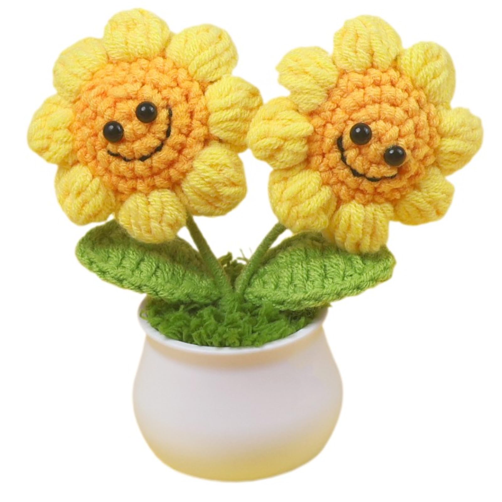 Zhuxixiliang Women's Yellow Smiling Sunflower Potted Plant Knitted Artificial Flower Handmade Emotional Support Plant Crochet Plant Sunflower Doll Can Be Used For Teacher's Day Desktop Decoration (1)