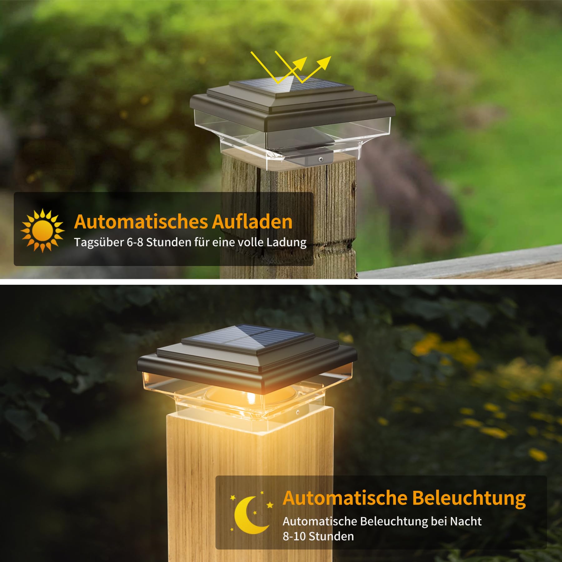 2 Stück Solar Pfostenkappe 7x7 8x8 9x9 10x10 Pfostenkappen Licht Solar Pfostenleuchte, Zaunpfosten Lampe Solarlampe Außen Säulenlampe IP65 Wasserdicht für hölzerne Pfosten Zaun