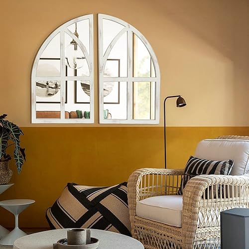 Miniatura 5 de FLORA Espejo de Granja, Espejo de Pared con Ventana en Arco para Cocina, Dormitorio, Sala de Estar, Decoración de Pared, Juego de 2