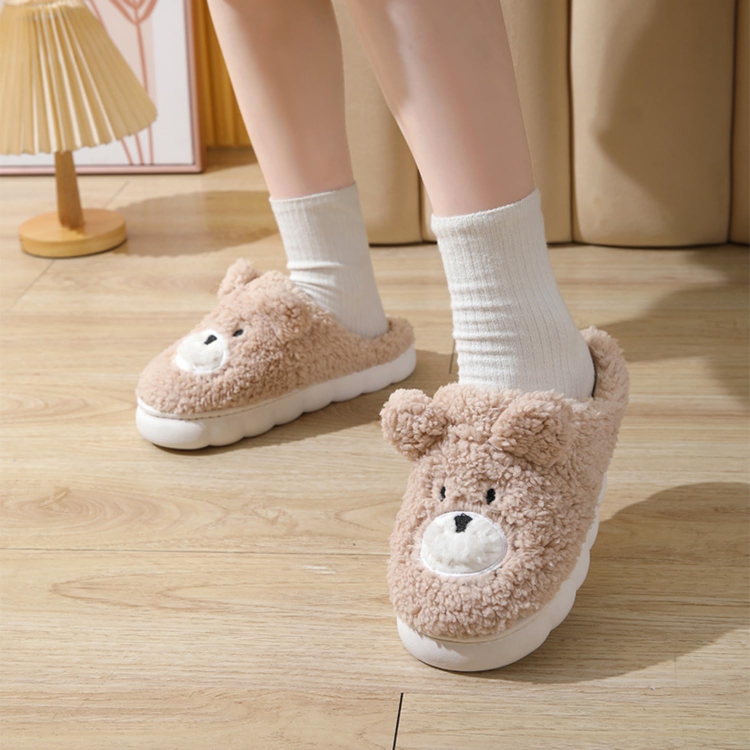 FAYUEKEY Cut Puppy Teddy Animal Slippers For Women Men Girls Winter Bear Warm Memory Foam Cotton Home Soft Plush Fur Shoes Indoor Outdoor - Image 3