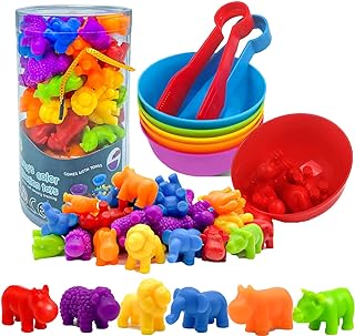 DFQiQiQinH Counting Animals Montessori Toys，Educational Sensory Bin Toys，Color Sorting Toys for Toddlers，Fine Motor Skill Toys, Montessori STEM Toy Sets for Kids，The Best Gift for Children