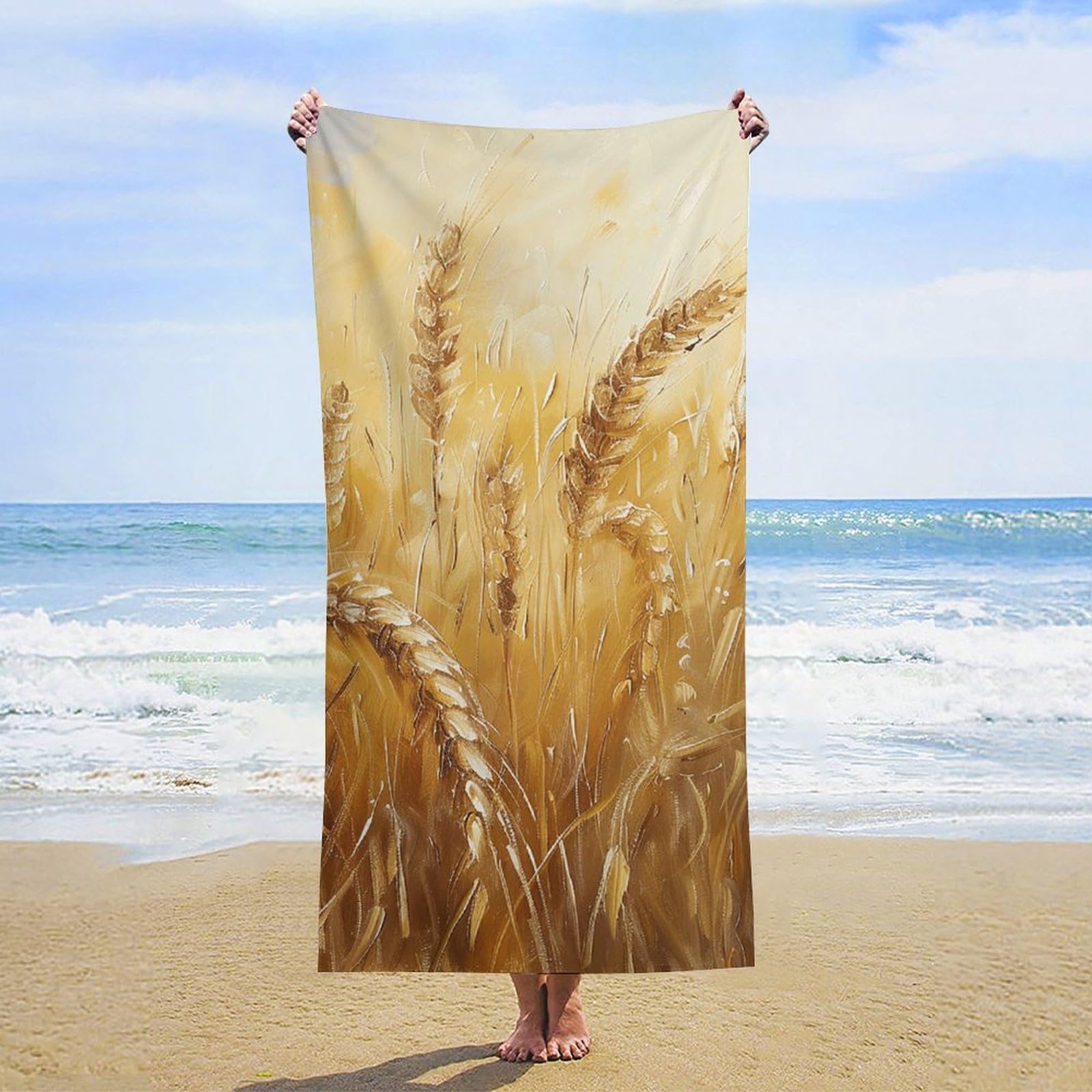 NTVOWPZO Golden Wheat Field Image Beach Towel Oversized Microfiber Bath Towels Lightweight Sand Proof Beach Towels Absorbent Pool Towels for Swimming Yoga Bathroom Towel 31.5" X 63"