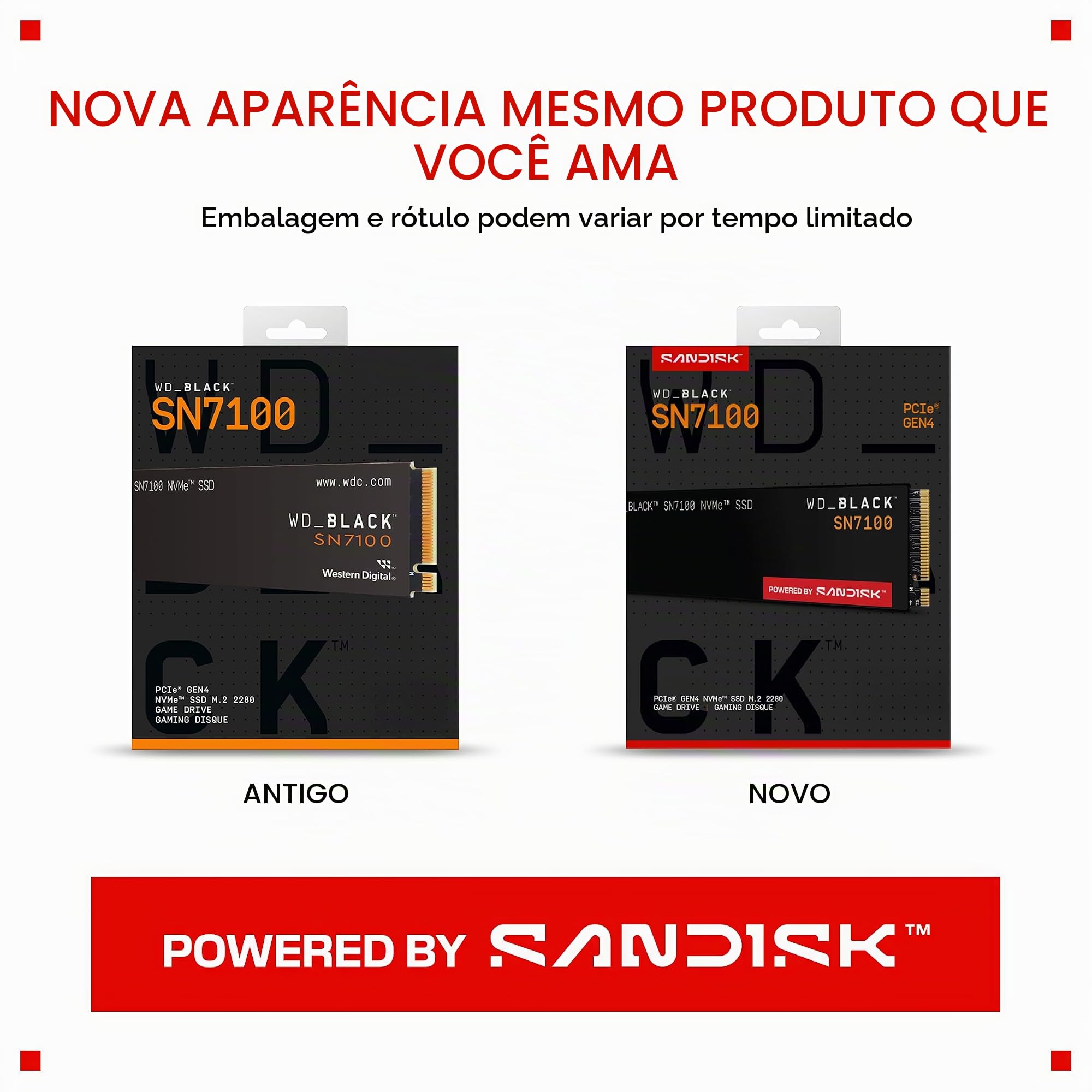 2個 SanDisk SN7100 NVMe SSD 1TB PCIe Gen4 WDS400T4X0E Memória Interna : Amazon.com.br: Computadores e
