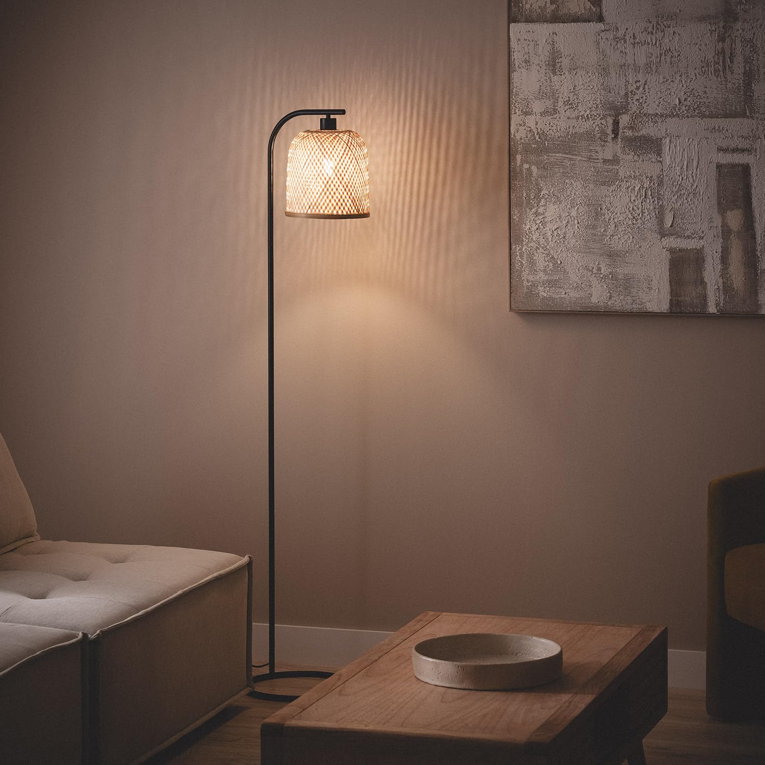 LEDKIA LIGHTING Lámpara de Pié Metal y Bambú Adola Natural E27