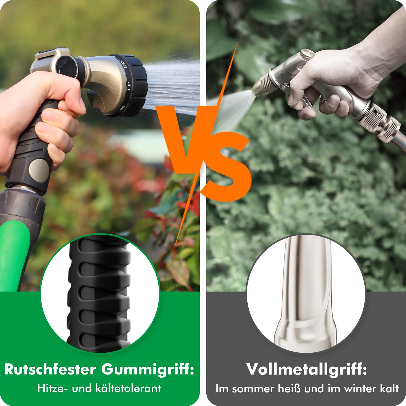 RESTMO Gartenbrause Metall Heavy Duty, Robuste Garten Wasserspritze zum Reinigen und Bewässern, Hochdruck Gartenschlauch Düse 7 Muster für Garten Bewässerung, Autowaschen