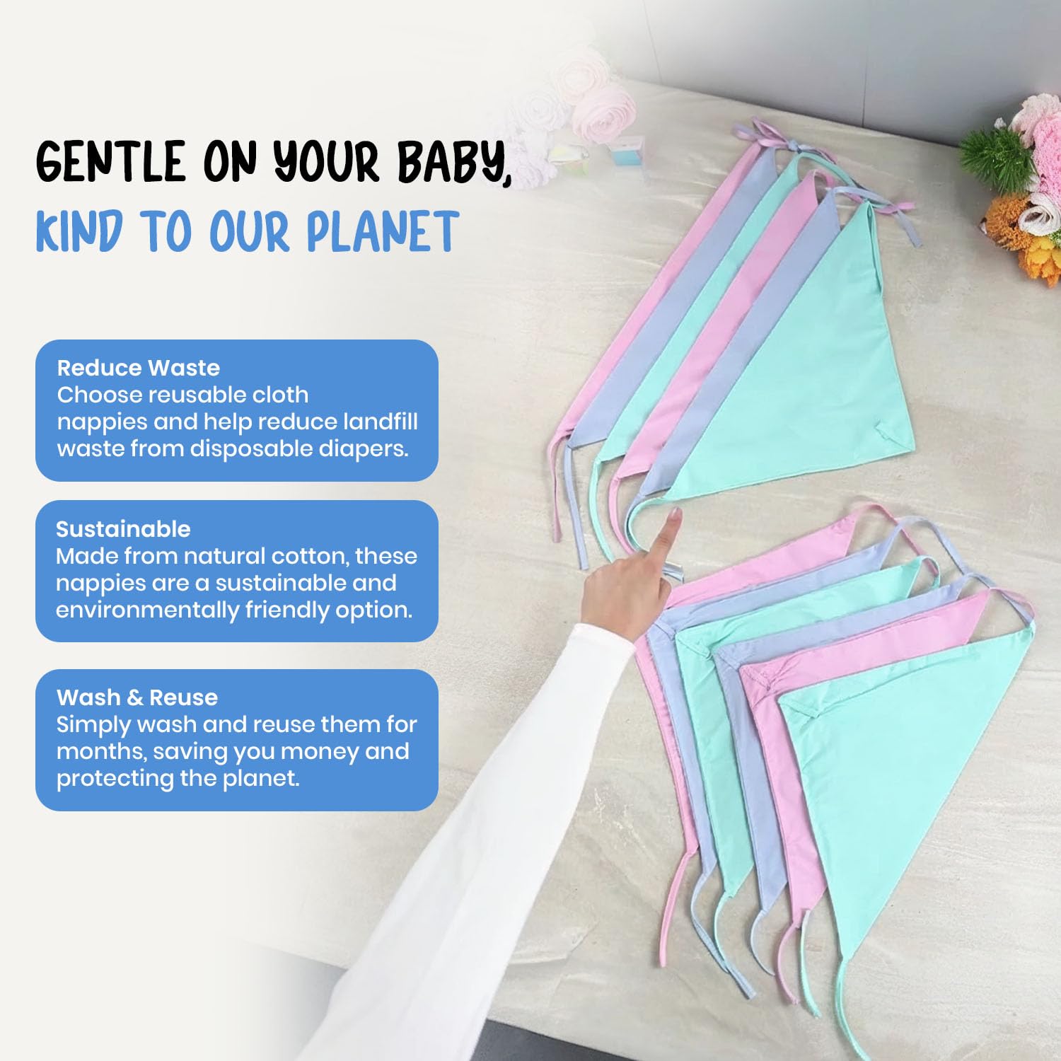 Nappy for New Born Baby - Set of 12 Pcs/Cotton Cloth Langot for Babies, 0-6 Months, Double Layer Nappies, V Shaped, Washable and Reusable, Pack of 12 - Image 3 thumbnail