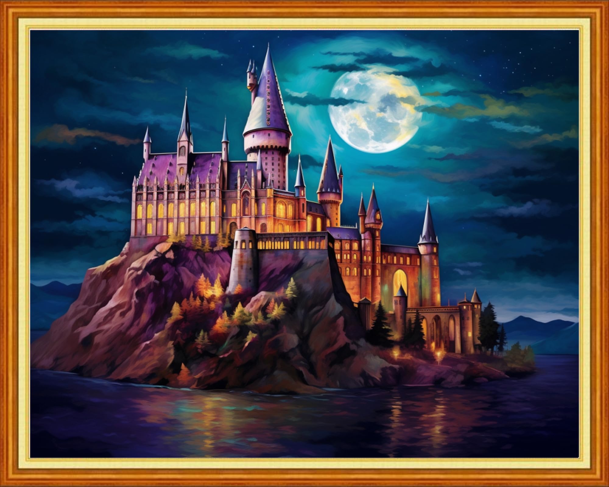 DMCVIVR Stamped Cross Stitch Kits for Beginners Adults Needlepoint Kits for Beginners Embroidery Kits for Adults Crossstitch Kit for Beginners 11CT-Moon Castle 16x20 inchs
