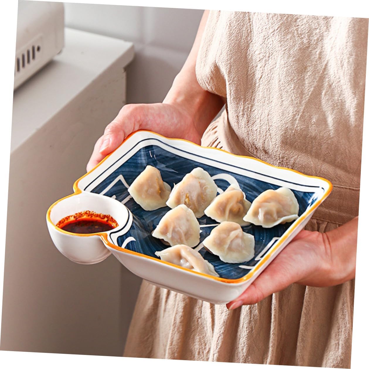 Alipis Creative Ceramic Sushi Plates Set of 4 Square Multi-grid Divided Trays for Dumplings and Appetizers, Japanese Style Porcelain Serving Dishes for Home Kitchen Dining Random Color