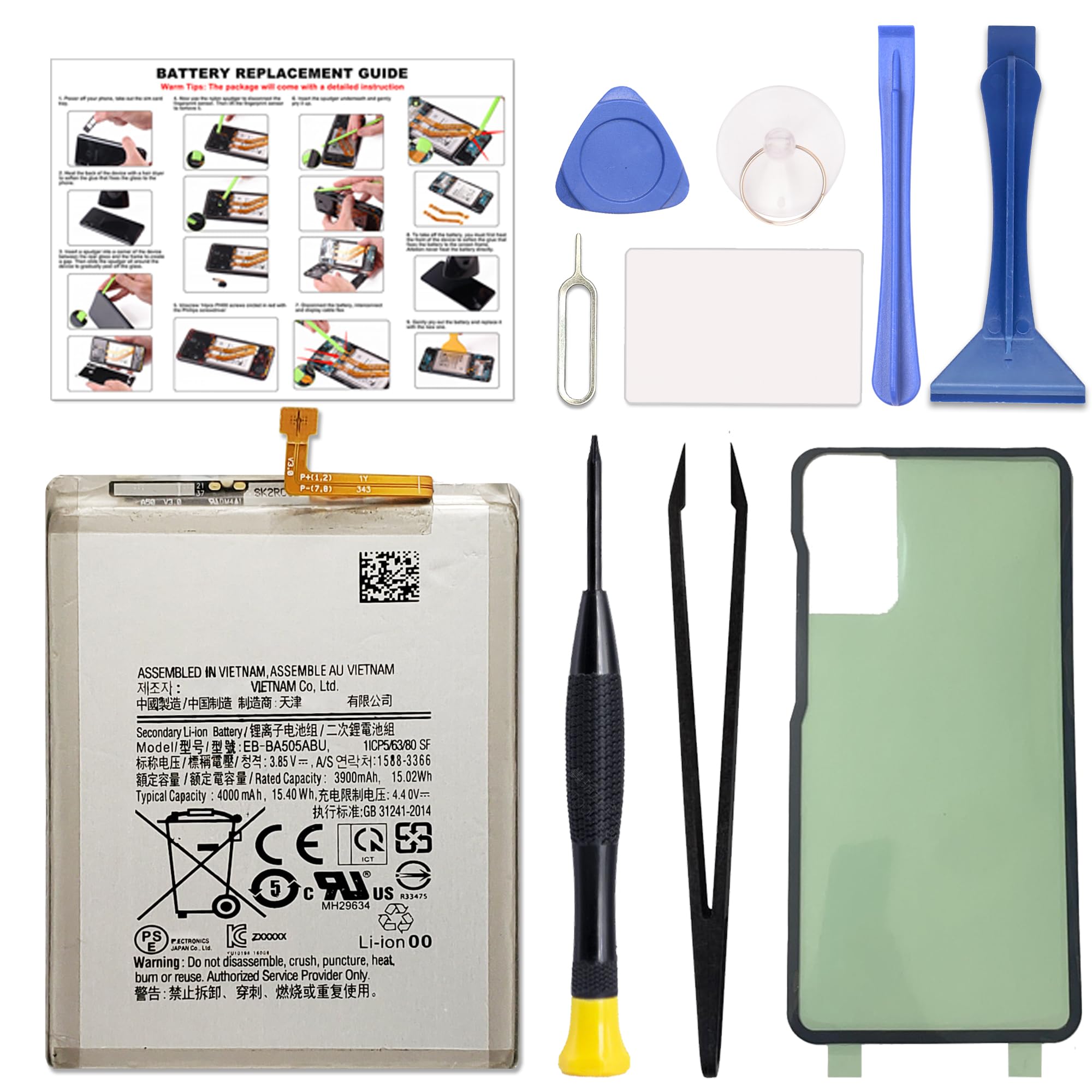 GREEN FUSION Compatible with Galaxy A50 & A20 Battery Replacement EB-BA505ABU for SM-A505 SM-A205 Series with Instruction & Repair Toolkit