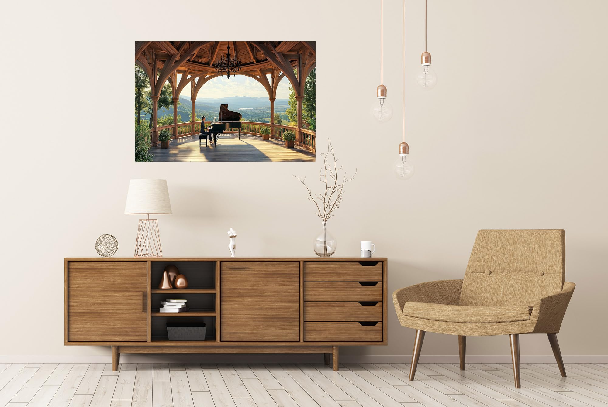 islandburner Prime XXL - Poster musicale per pianoforte in un idilliaco paesaggio gazebo, per soggiorno, amanti della musica, negozio di musica, immagini premium