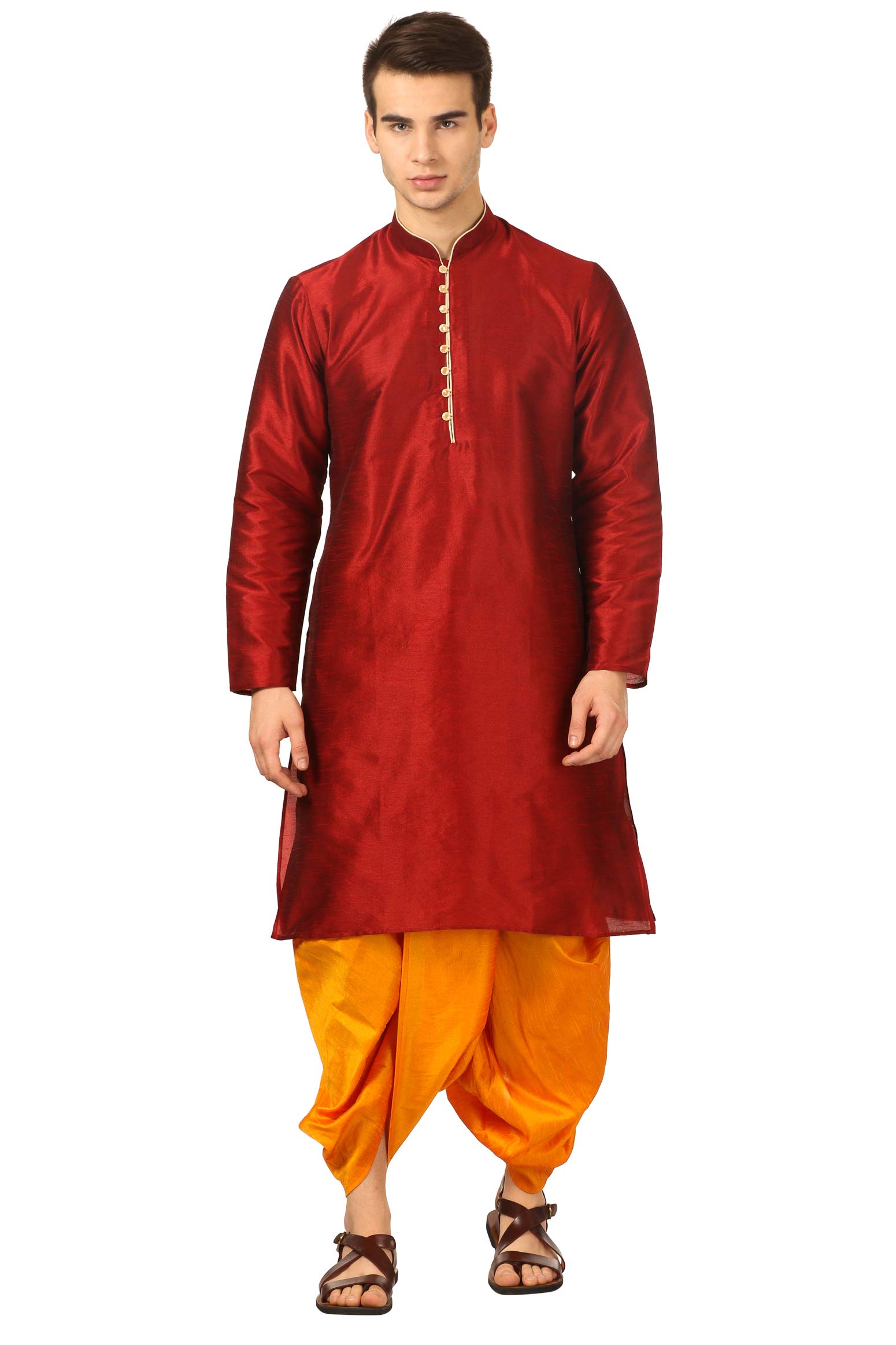 royal kurta Men's Silk Blend Dhoti Kurta Set (Red)-picture-15