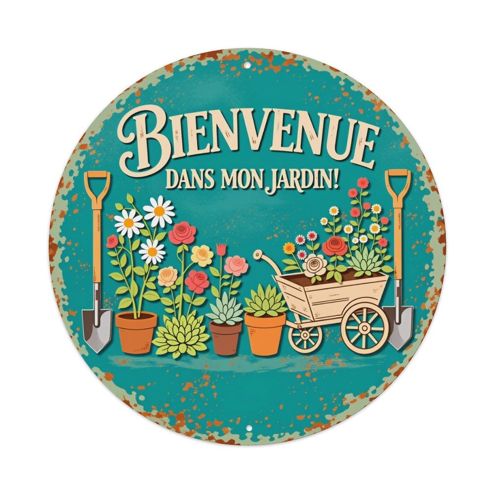 Welcome To My Garden Vintage Metal Tin Sign Retro Wall Decor for Home Bar Garage Cafe, Indoor & Outdoor Decorative，circle Metal Poster, 8x8 Inch