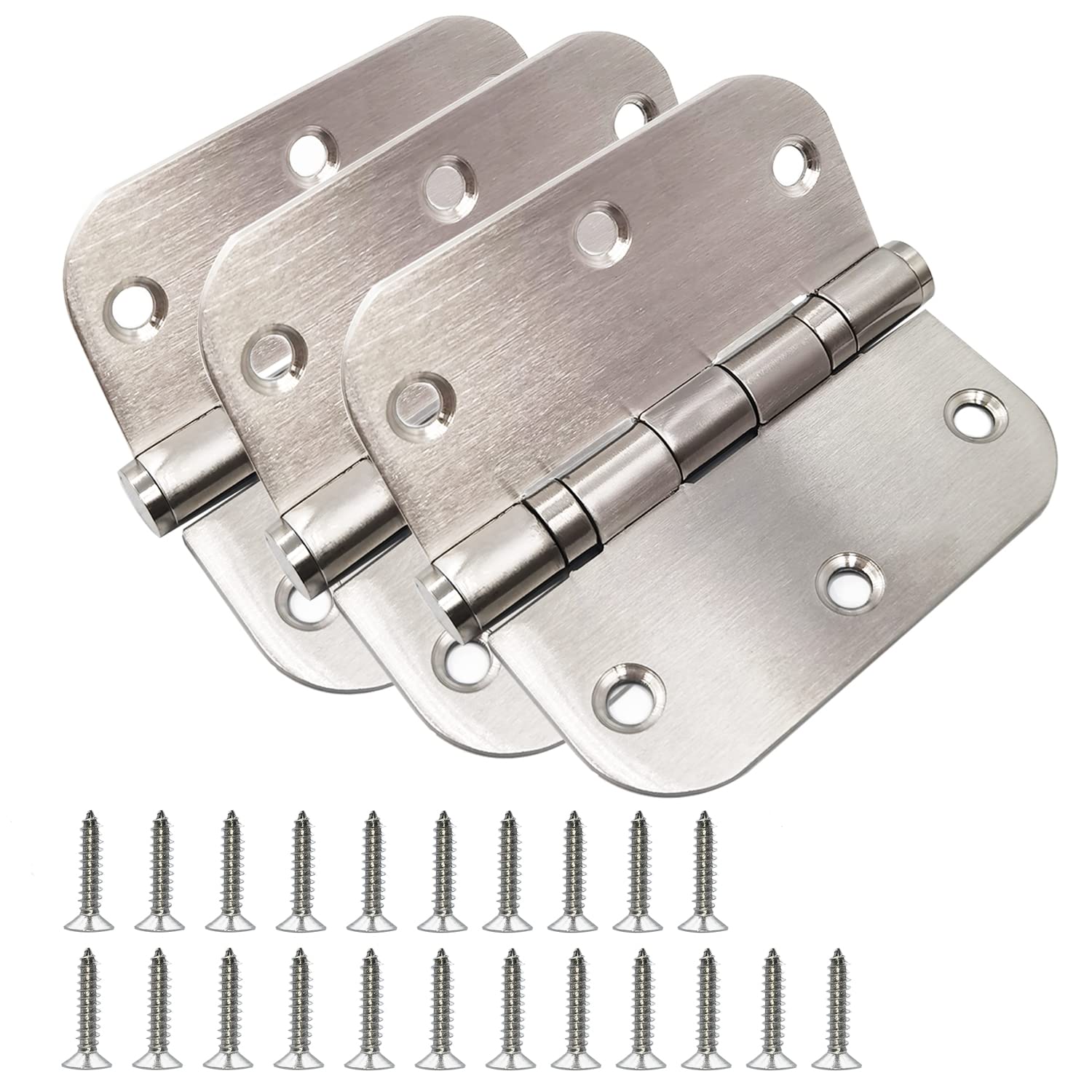 Hinge Stainless Steel Satin Nickel Ball Bearing 3.5 Inch 5/8 Radius Corners, Highly Rust Resistant Residential Door Hinges Heavy Duty, Hardware,Brushed Nickel3 Pack, Silver, 3.5inch*3.5inch*2.5mm