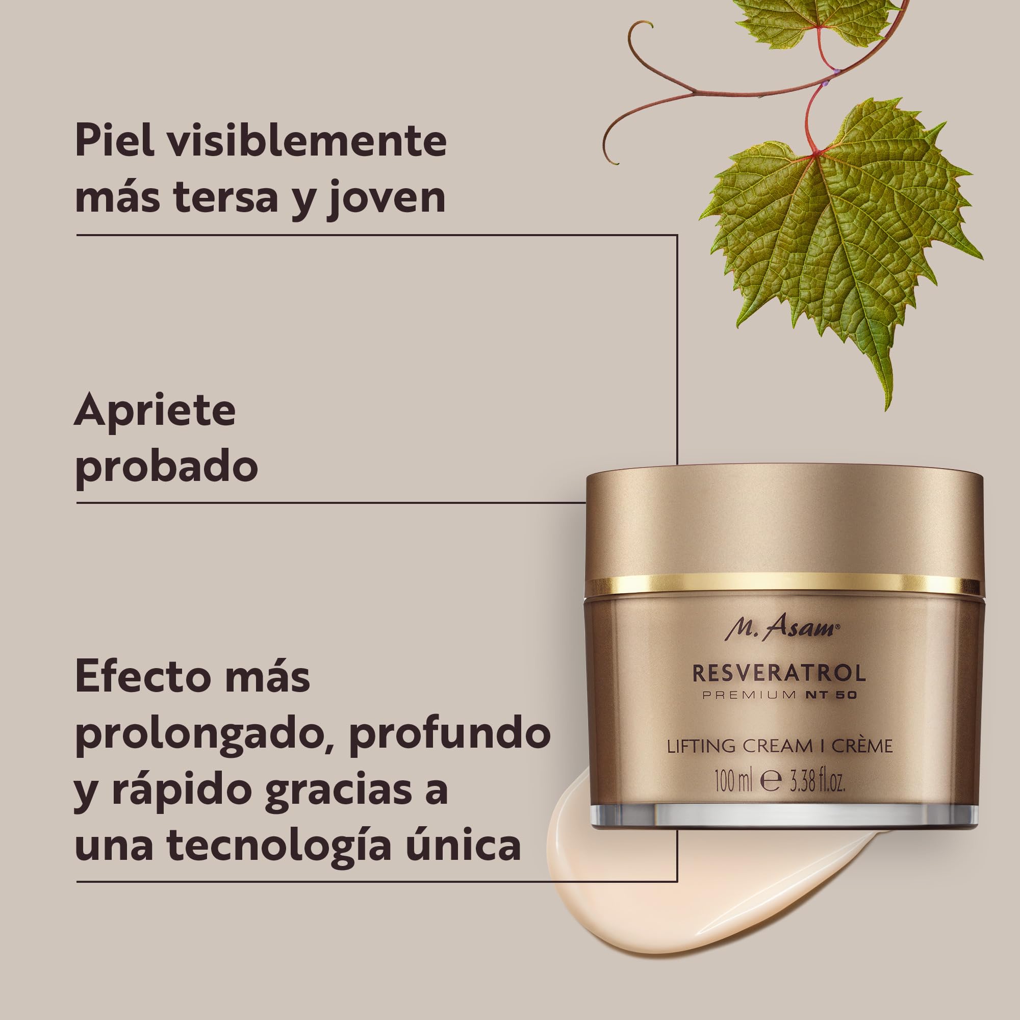 M. Asam Resveratrol Premium NT50 Longevity Lifting Crema XXL (100 ml) | Crema antiedad con fórmula Longevity para pieles visibles con hialurón, crema hidratante para todo tipo de piel