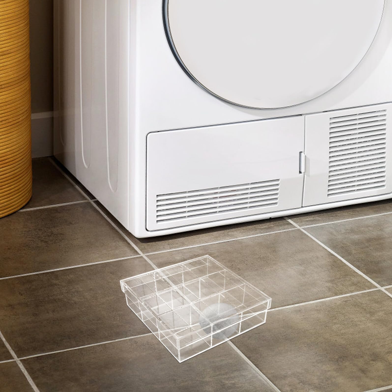 Soporte Transparente para Bolas de Secadora con Tapa Abatible, Caja Organizadora para Almacenamiento de Toallitas, Contenedor Resistente Prueba de Polvo para Lavandería