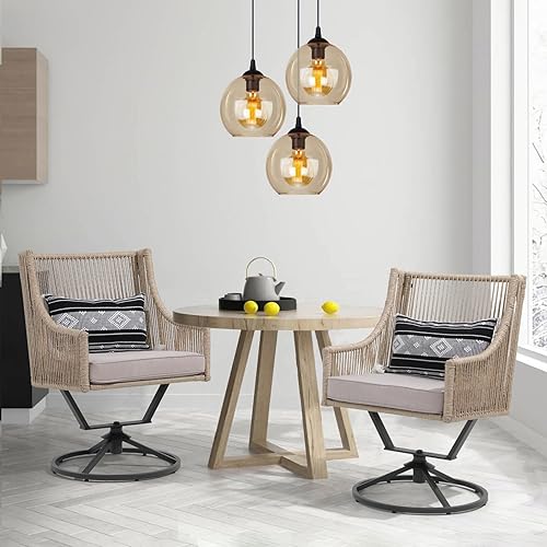 Miniatura 2 de JOIVI Juego de 2 sillas giratorias para patio, sillas de comedor de ratán para exteriores con cojines transpirables, silla giratoria de ratán al