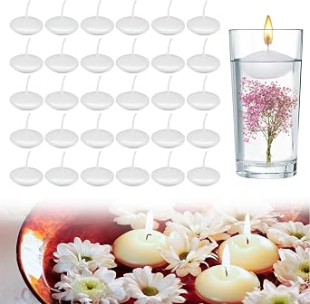 30 Pack White Floating Candles, Unscented Round Tealights for Wedding Party