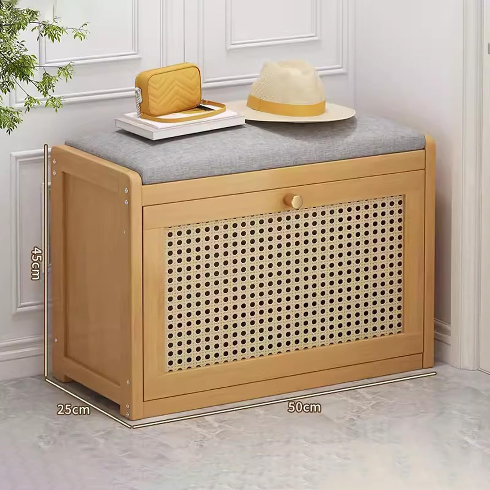 Banco de almacenamiento de zapatos con armario de 2 niveles, entrada de madera con puertas, elegante zapatero para pasillo, sala de estar, muebles de entrada