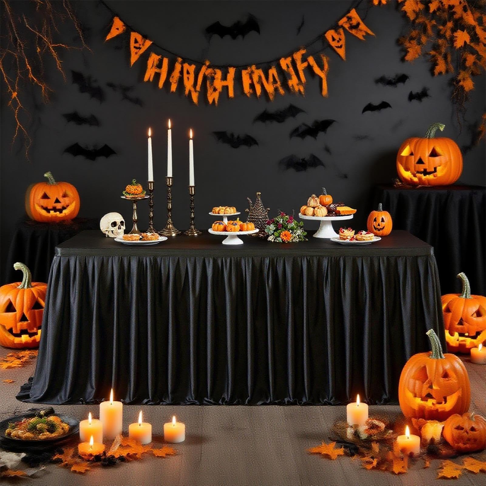Spódnica na stół | Można prać w kolorze czarnym z falbankami - Dekoracyjne akcesoria na chrzest ślub urodziny karnawał Halloween