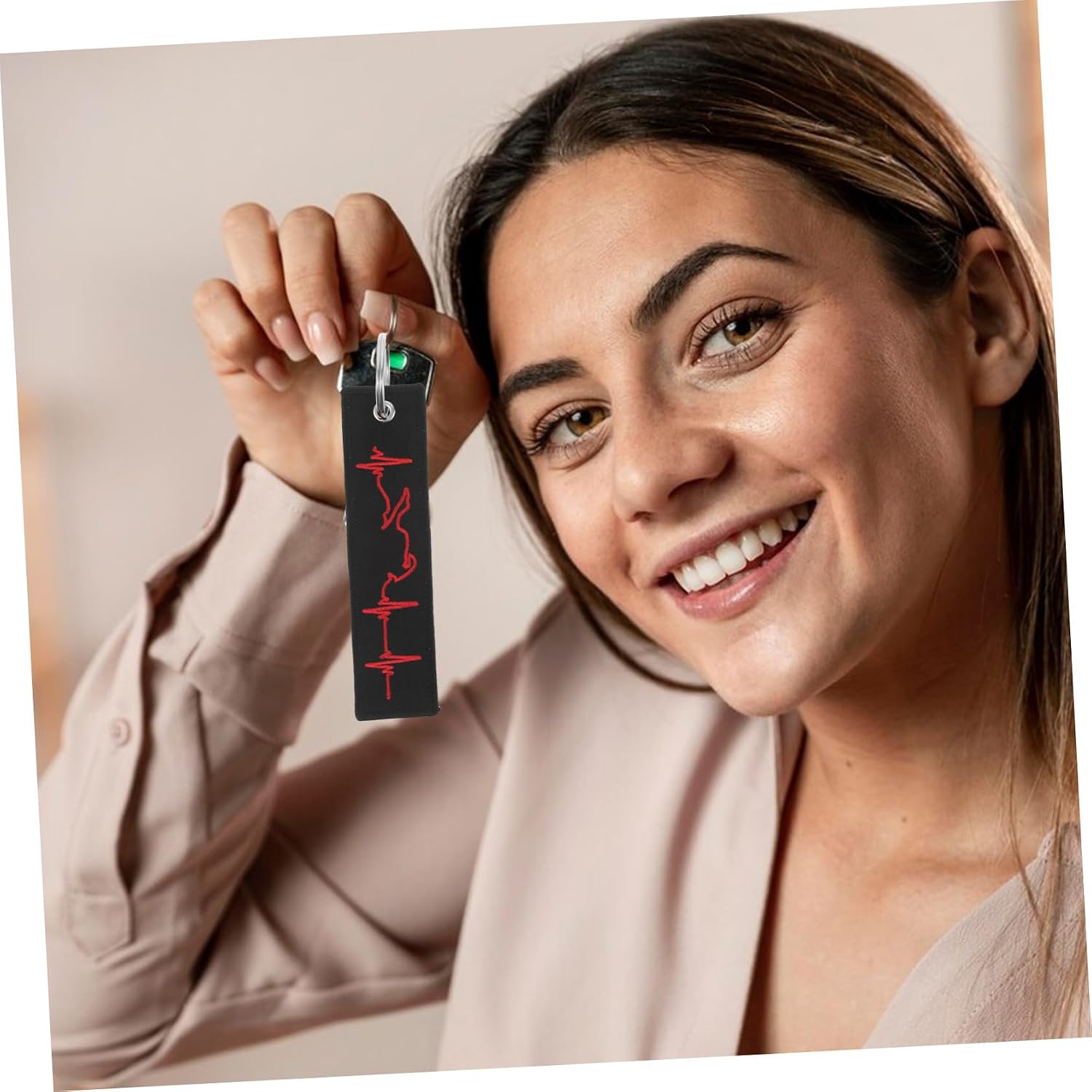 Mobestech Stylish Red Heartbeat Embroidered Keychain Pendant for Motorcycle and Car Keys Durable with Elegant Stitching Men and Women