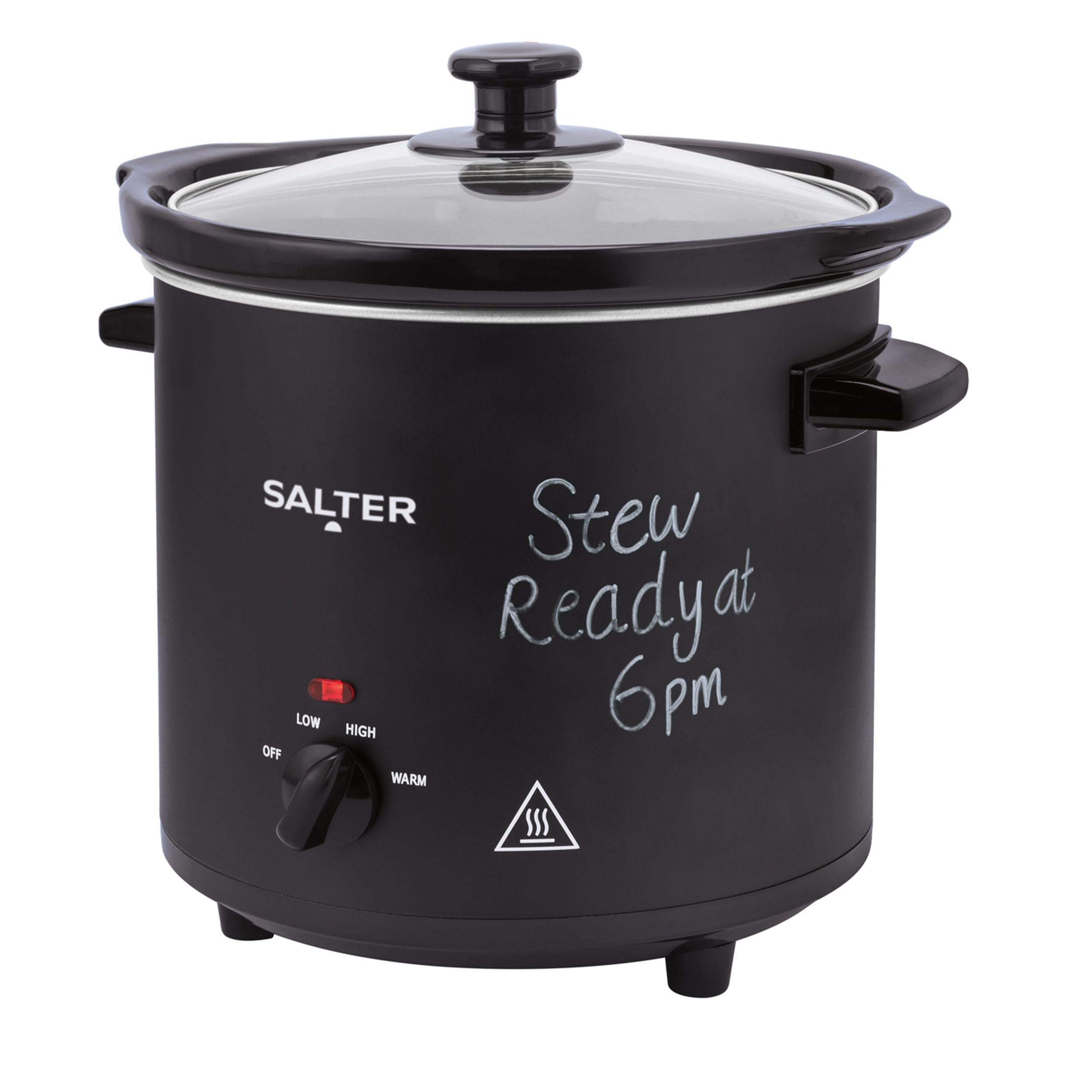 Salter EK6262 Tableau noir 3,5 L Mijoteuse 3 réglages de chaleur Passe au lave-vaisselle Fonction maintien au chaud Couvercle en verre trempé Poignées froides Cuisinière électrique familiale Cuisson