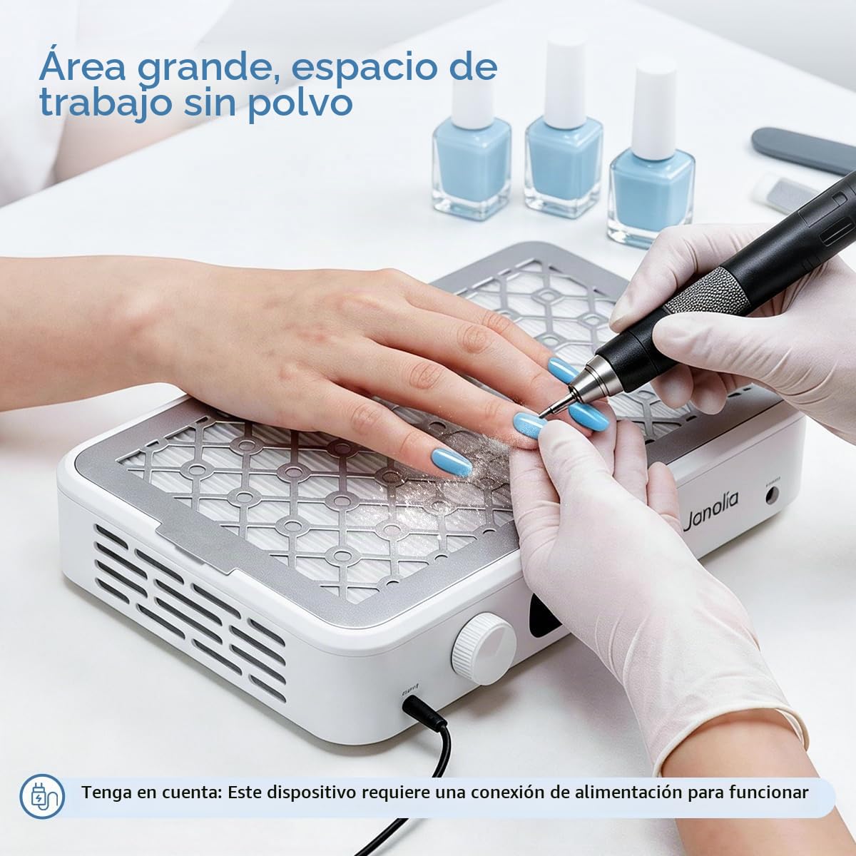 Janolia Aspirador de polvo para uñas con doble turbina – Potencia de succión x5, 139 CFM – Extractor profesional con ajuste continuo de la velocidad – para salones y uso doméstico