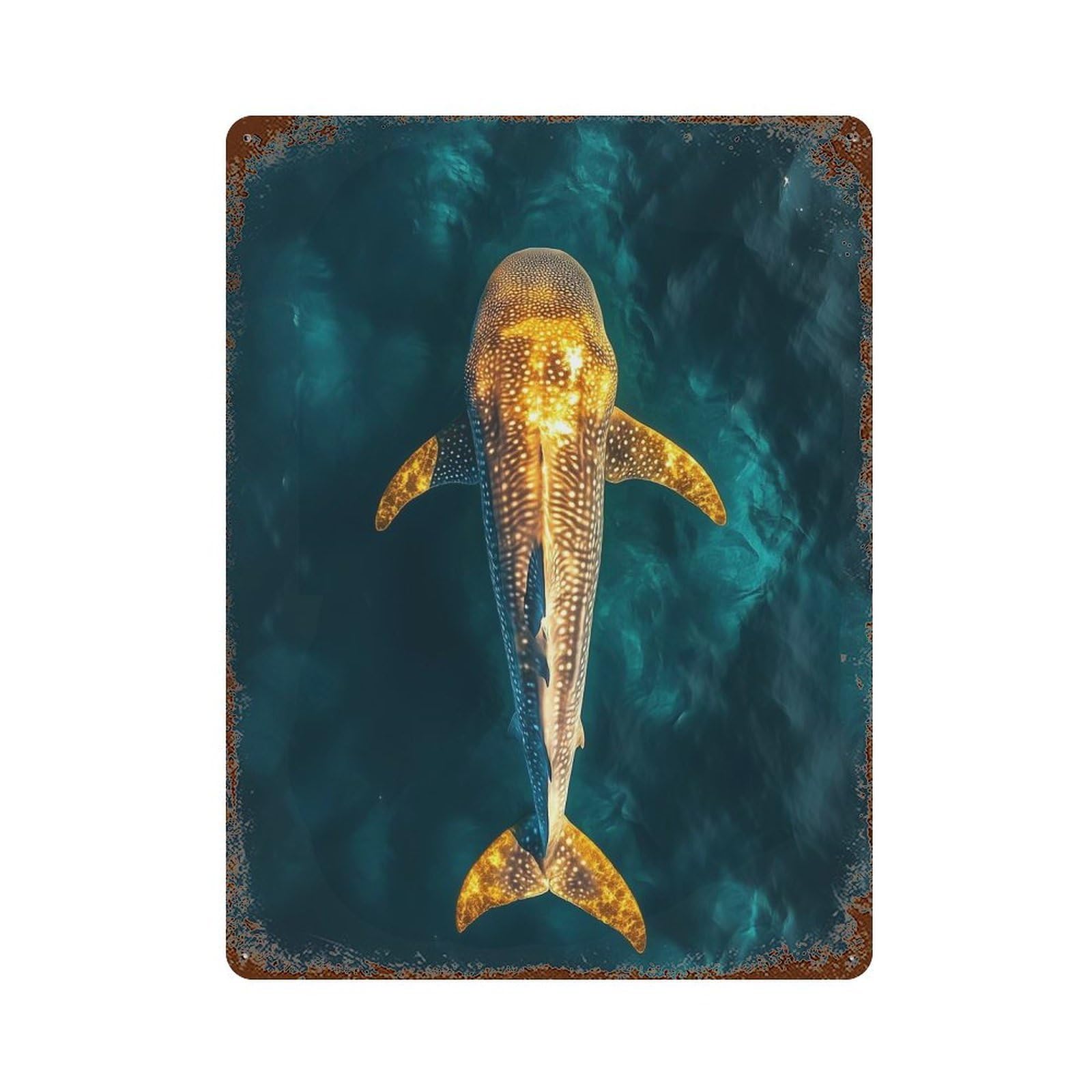 Whale Shark in Ocean 15.7"x11.8" Retro Metal Sign, Industrial Home Decor for Office, Studio And Wall Decor
