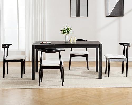 Miniatura 9 de VESCASA Juego de 2 sillas de comedor modernas de mediados de siglo, sillas de comedor tapizadas de lino beige, sillas de comedor de madera natural