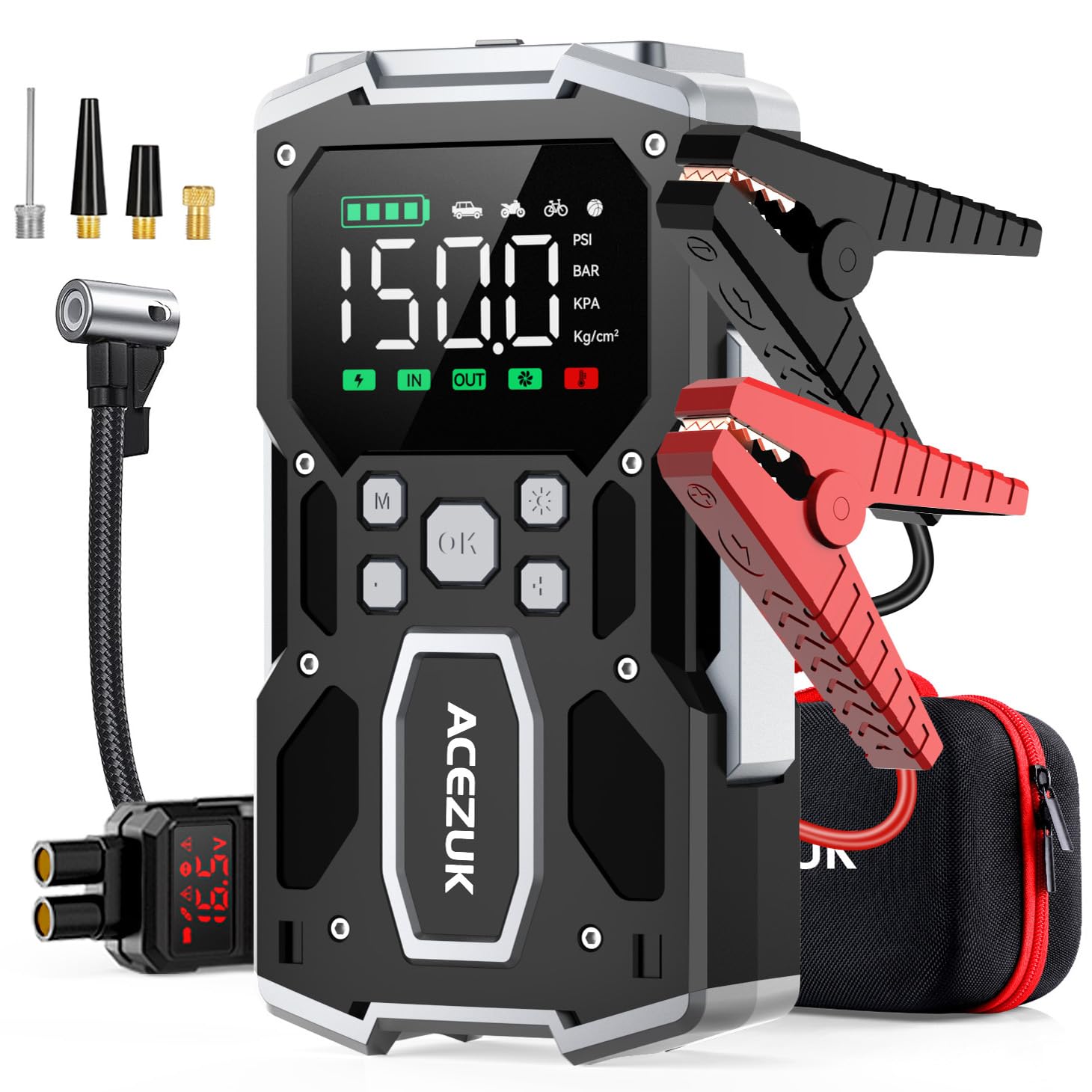 アクセサリー BUTURE Jump Starter with Air Compressor BUTURE Portable Car Jump Starter, 150PSI 3000A 24800mAh