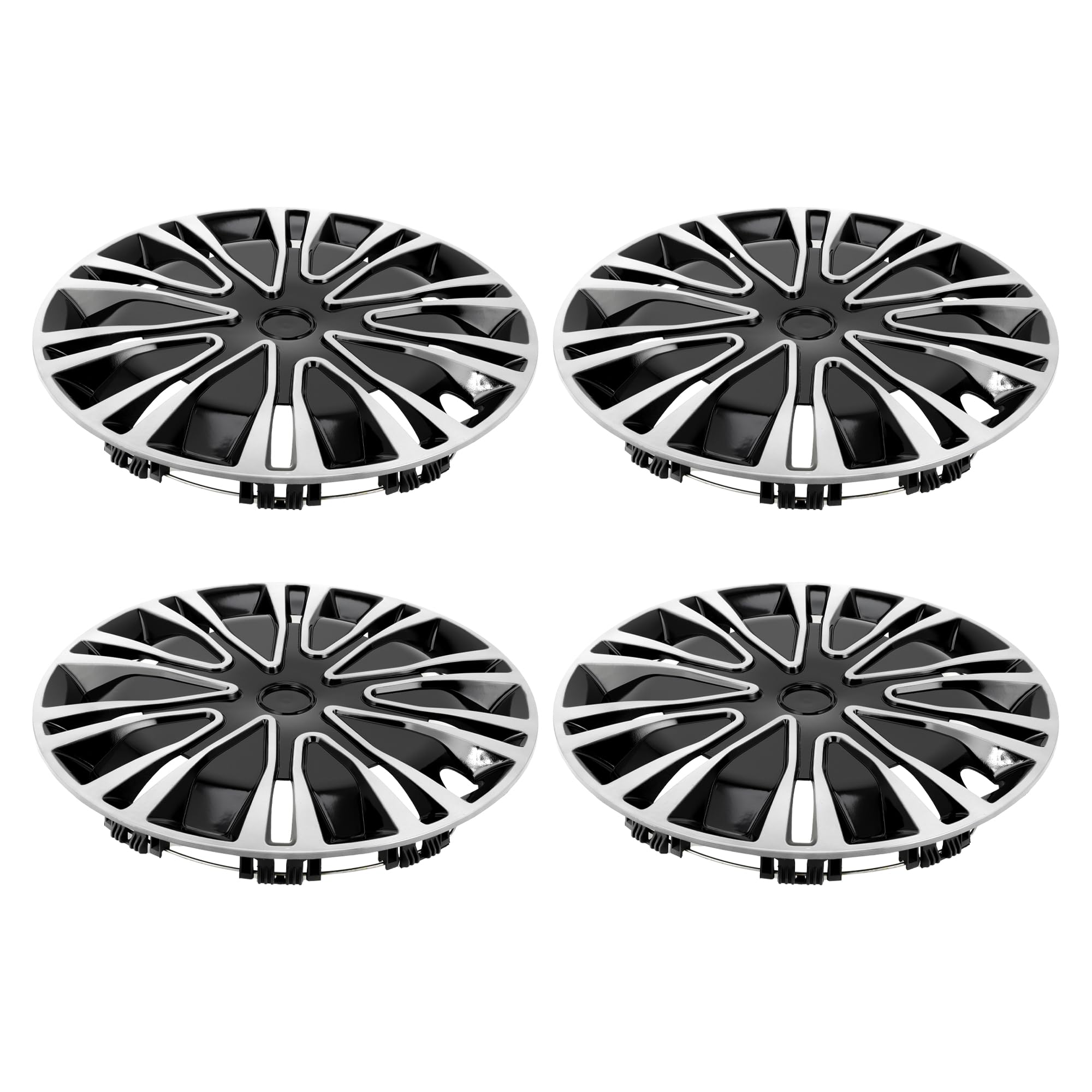A ABSOPRO Copricerchi 15 Pollici Argento Nero 4 Pezzi Plastica Decorativo | Altezza 5 Cm. Adattamento Universale. Non Adatto Per Cerchi In Lega. Stile Elegante.