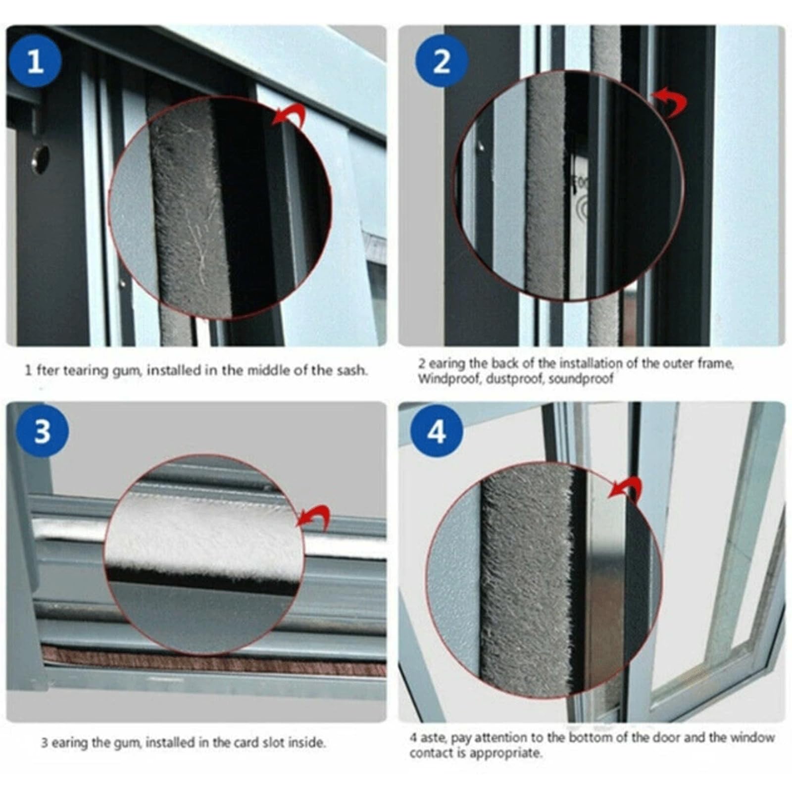 KRILLIQ Striscia di Tenuta a Spazzola per finestre in Polipropilene, Accessori per Porte Resistenti allo stiramento, guarnizioni per Lato Telaio di finestre/Porte