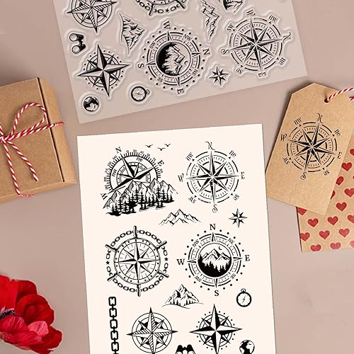Miniatura 3 de CRASPIRE Brújula - Sellos transparentes de silicona transparente para álbumes de recortes, álbumes de fotos, álbumes de fotos, tarjetas de Acción de
