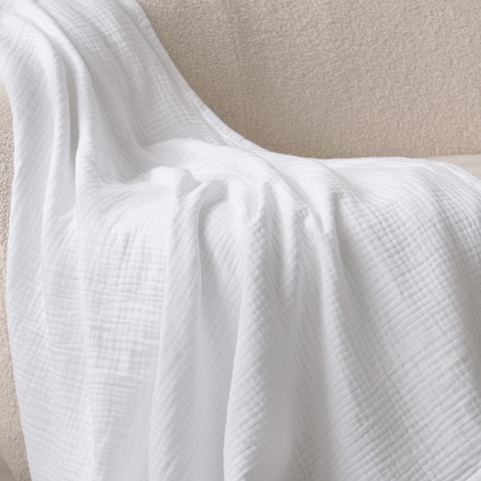 David's Home 100% Cotton Muslin King Size Blanket, 4-Layer Breathable and Lightweight Gauze Blanket for Bed Couch, Soft Muslin Throw for Adults Hot Sleepers, Room Decor, White, 108 * 90