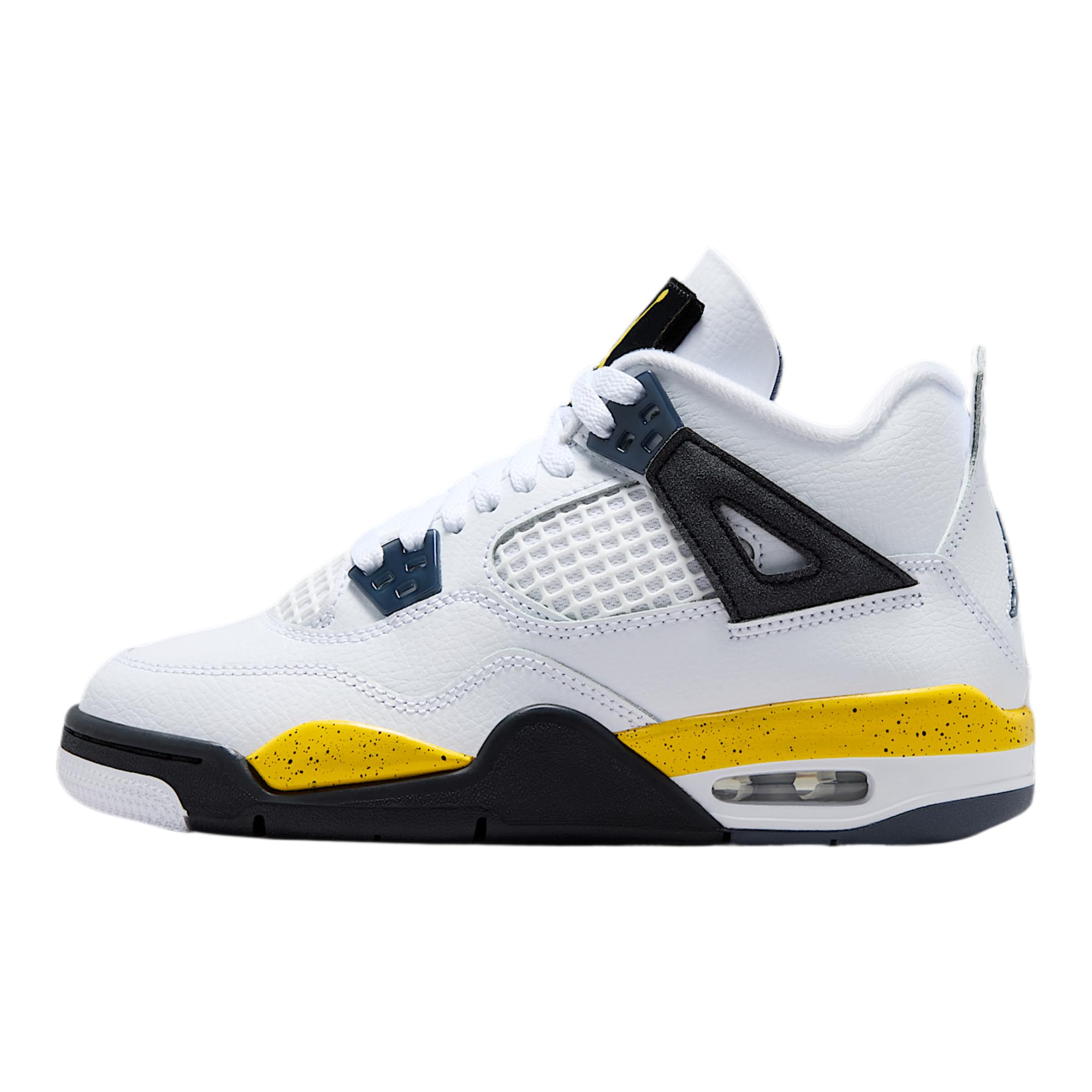Air Jordan 4 Retro Tour Yellow Big Kids' Shoes (White/Dark Blue Grey/Black/Tour Yellow)