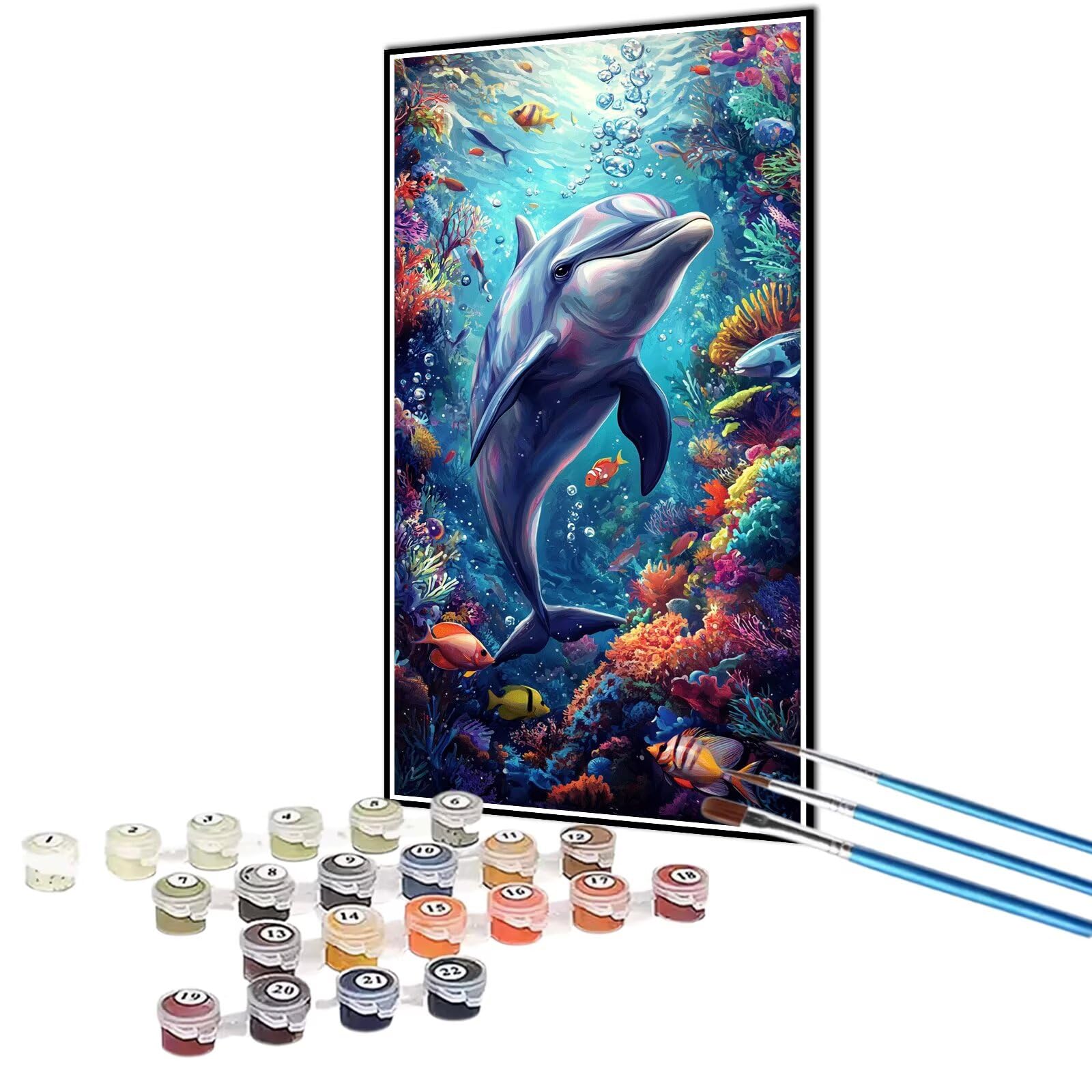 Amazon.co.jp: DIY Paint by Numbers イルカ数字油絵海底簡単大人