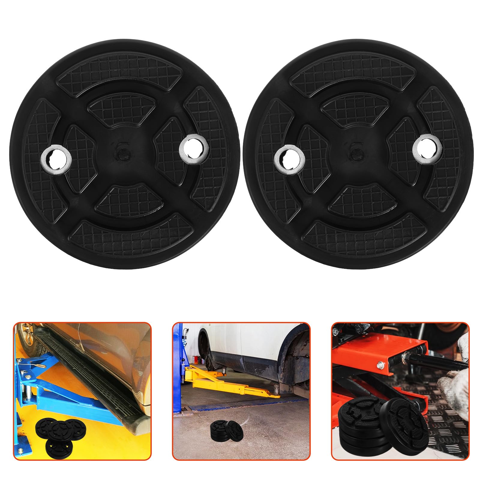 SHINEOFI 4 Almohadillas Elevadoras de Vehículos de Goma Negra para Elevador de Coche, 7cm entre Orificios, 10,8cm Diámetro Interior, Relieve de Presión