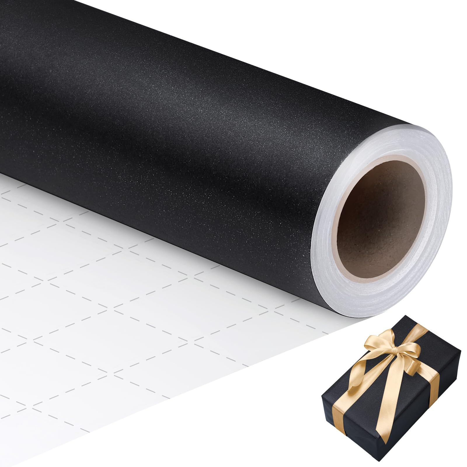 woric Black Wrapping Paper 17 Inch X 33 Feet Solid Color Matte Gift Wrapping Paper for Halloween Birthday Wedding DIY Bouquet Gifts Wrap
