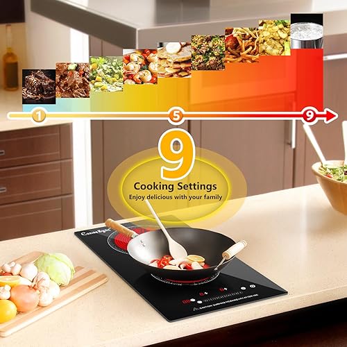 Miniatura 5 de Placa de Cocción Eléctrica de 2 Quemadores, Superficie de Cocina Eléctrica de 12 Pulgadas con 9 Niveles de Potencia, Control Táctil, Temporizador,