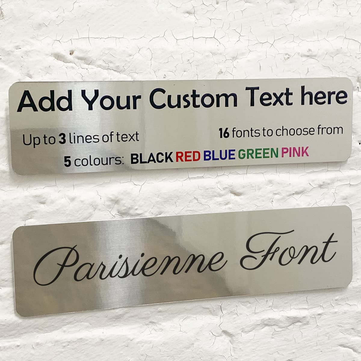 ShopQuality4U Personalised Aluminium Metal Mirror Plaque Bespoke Sign Childs Bedroom Door Add Own Text - in Parisienne Font (20 x 5 cm, 7.8 x 2 inches)