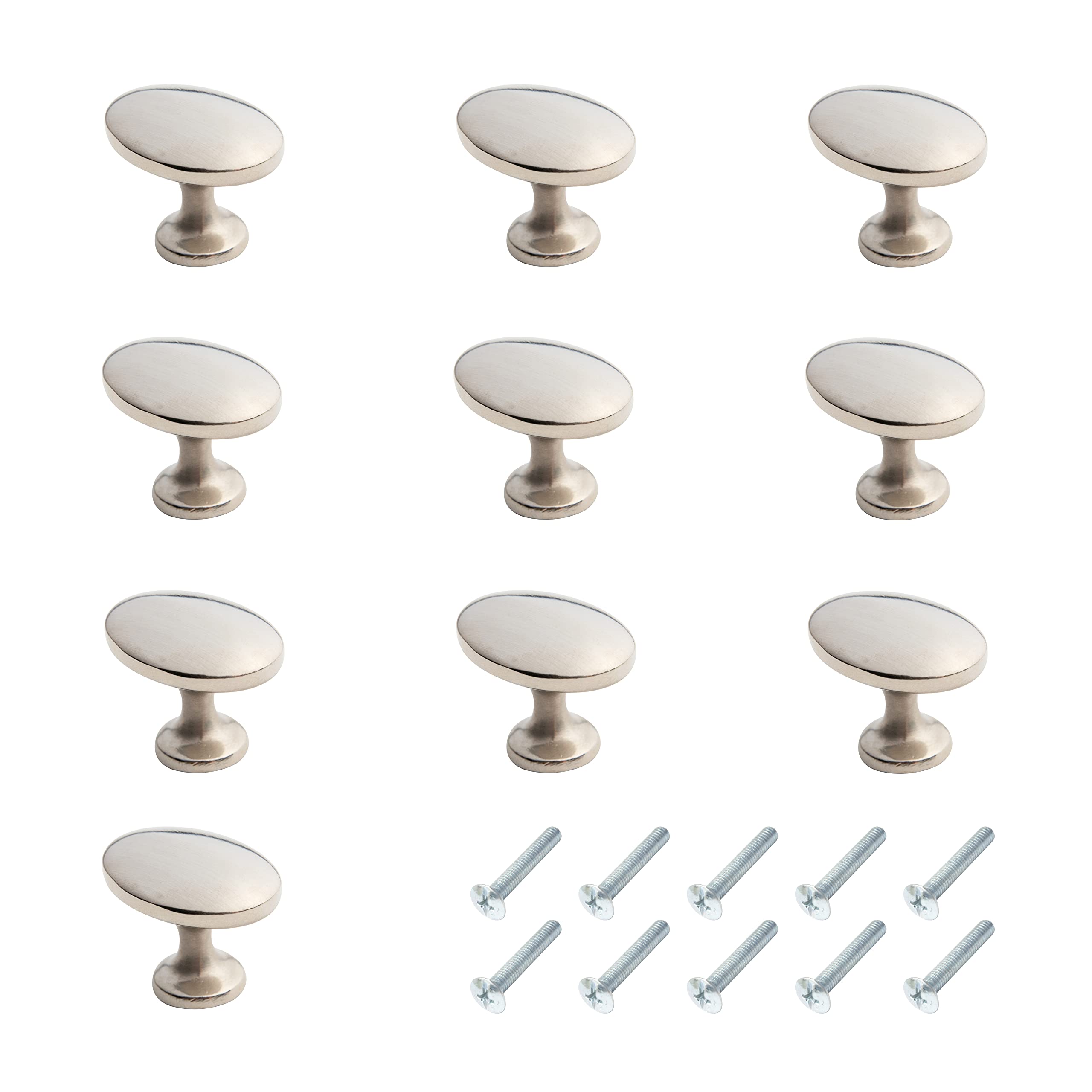 HARMAC HOUSE Oval Cabinet Knobs 10 Pack, Brushed Nickel Pull Handles for Kitchen Cupboard Bedroom Dresser
