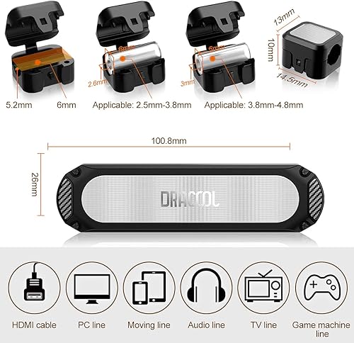 Miniatura 2 de Dracool Soporte magnético para cables, 6 ranuras, organizador de cables, organizador de cables, organizador de cables debajo del escritorio,