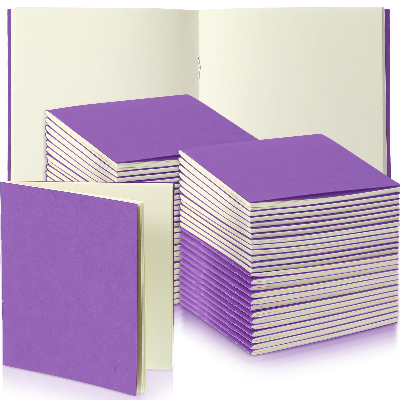Thenshop 50 Pack Mini Pocket Kraft Notebooks Bulk 4 x 4 Inch Journal Notepads with Dot Memo Sketchbooks Writing Notepad for Party Favors Supplies (Purple,Blank Page)