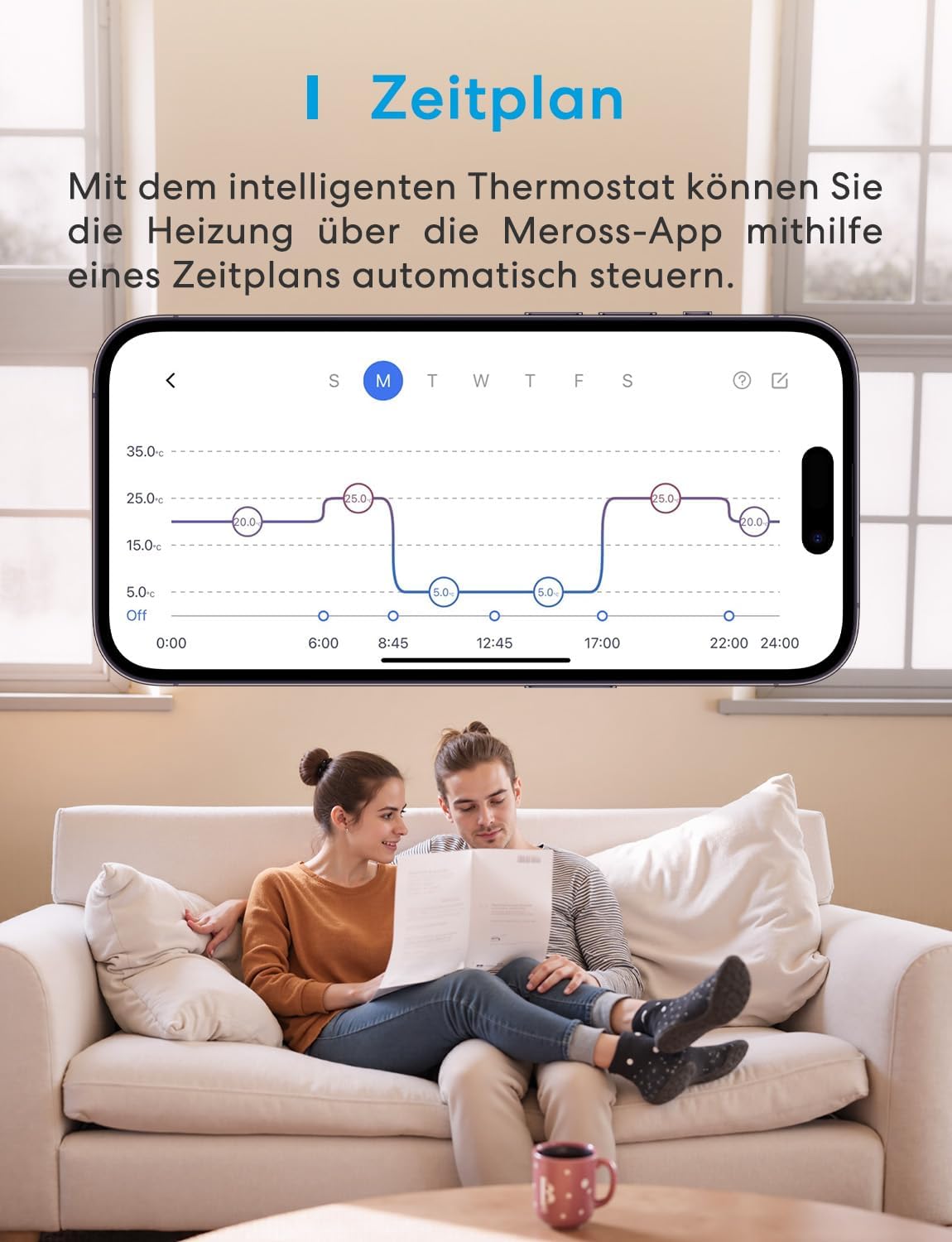 Meross Smart Elektrische Thermostat, WLAN Fußbodenheizung Raumthermostat, Heizen & Kühlen kompatibel mit Alexa und Google, Sprachsteuerung, Fernsteuerung und Zeitplan
