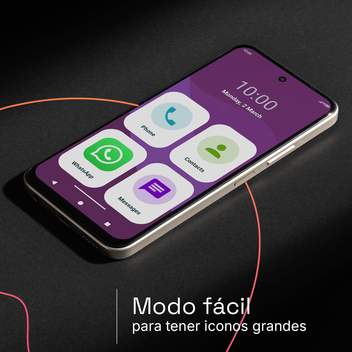 SPC Zeus 2 Elite - Smartphone para Mayores con Pantalla 6,7” y 128GB Memoria | Triple CAM 50MP, NFC y Carga rápida | Modo fácil, Iconos XL y Compatible con App Control y ubicación remota – Plateado