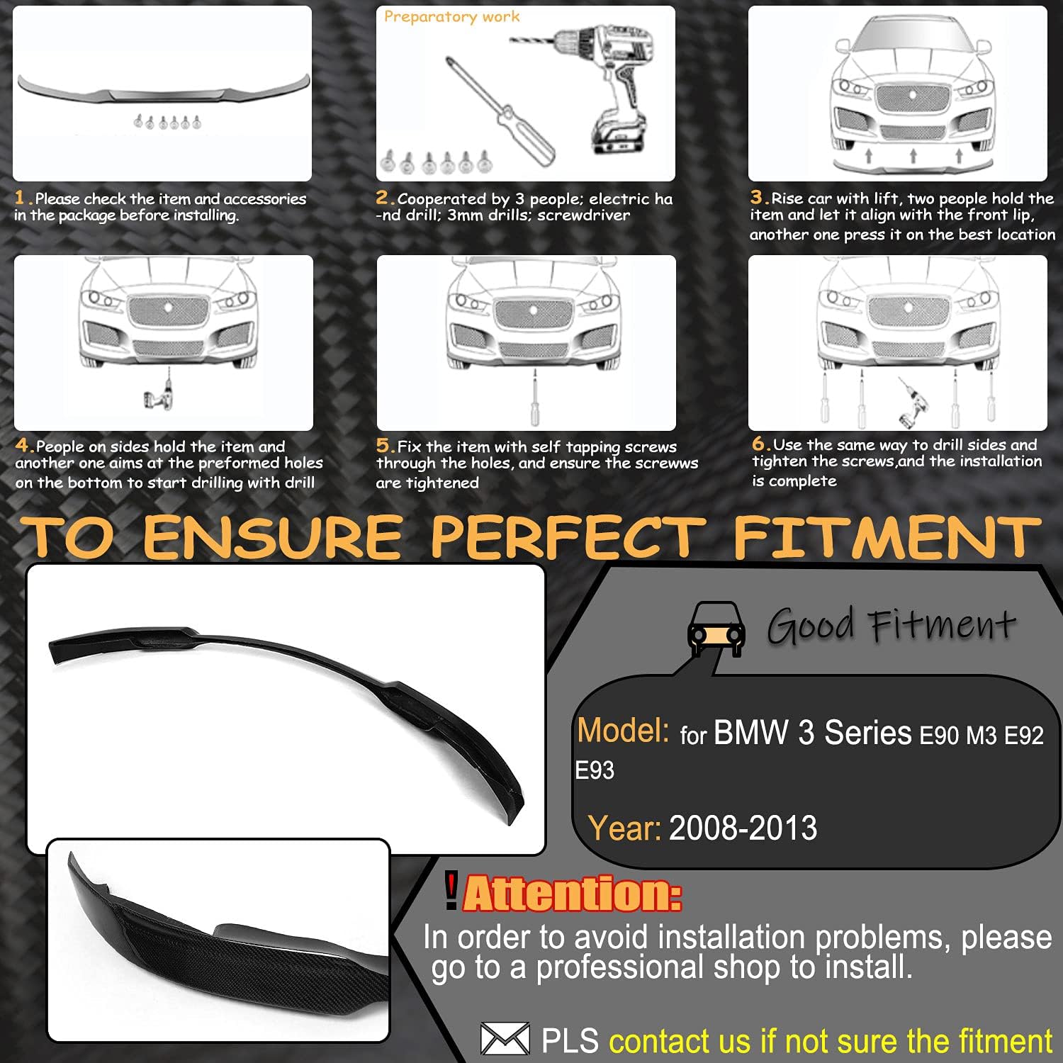 Carbon Fiber Front Bumper Lip Fits for BMW 3 Series E90 M3 E92 E93 2008-2013 Factory Outlet Chin Spoiler Splitter Protector