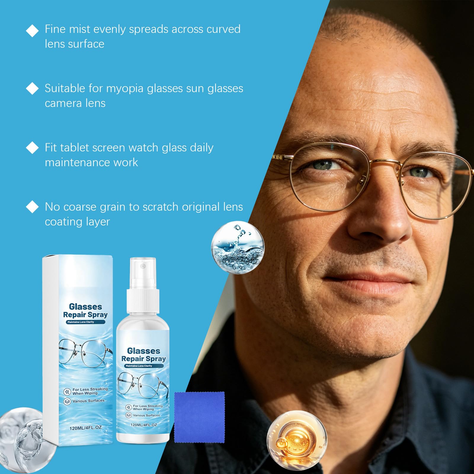 Brillenkratzerentferner-Spray & Linsenreiniger - Reiniger zur Reparatur von Kratzern in optischen Linsen - Füllt leichte Kratzer, Brillenreinigungsspray für Brillen, Handybildschirme, Kameras. (6pcs)
