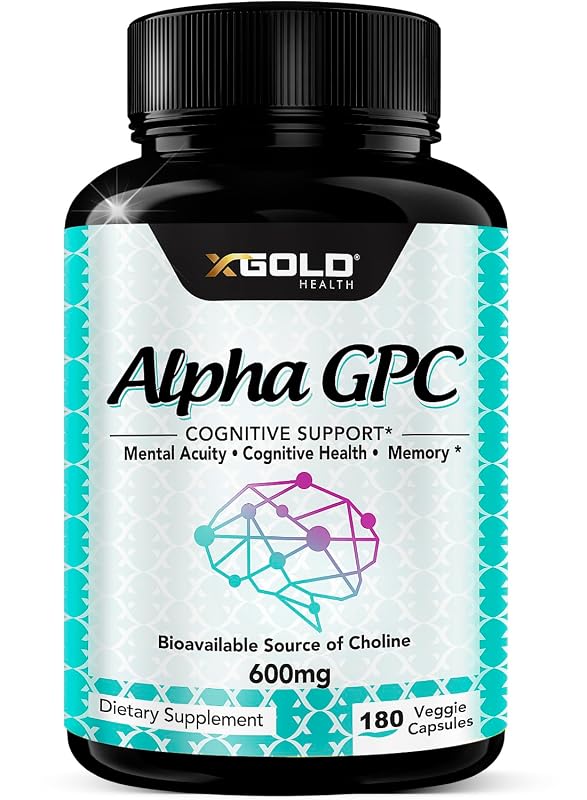 X Gold Health Suplemento de colina Alpha GPC 600 mg 180 cápsulas